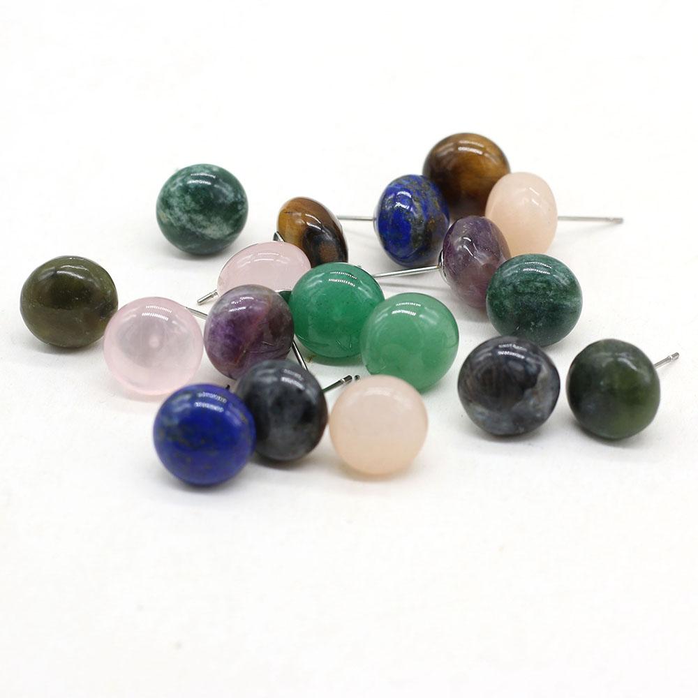 1 Paar, böhmische Reiki-Heilkristall-Ohrringe, einzigartige runde Edelsteine aus natürlichem Energiestein, Ohrstecker für Frauen, Urlaubsschmuck, Geschenke, 12 × 12 mm