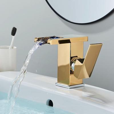 LED-Waschtischarmatur in Schwarz, hoher und kurzer Wasserhahn, Badezimmer, Einhebelmischer, Kalt- und Warmwasserfluss erzeugt Strom
