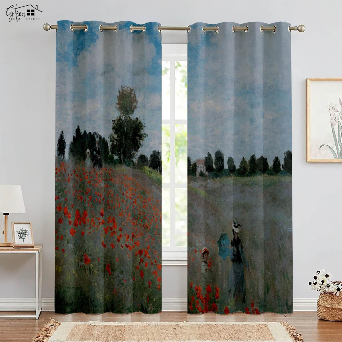 

Шторы с принтом масляной живописи, высококачественные затемняющие теплоизоляционные шторы, подходящие для спальни, гостиной, кабинета, шторы W100xH130(CM) folio&Rod pocket