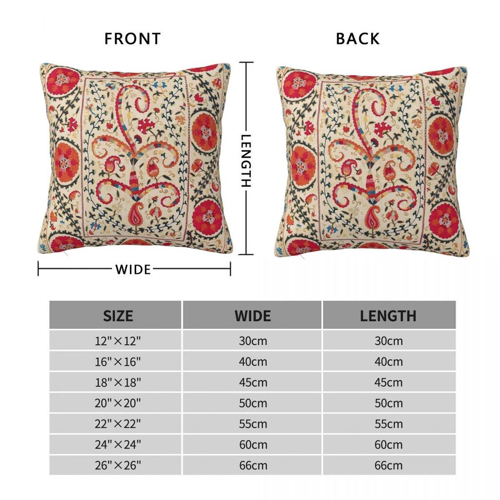 Kermina Suzani Uzbekistan Embroidery Square Pillowcase Polyester Linen Velvet Pattern Decor Throw Pillow Case Room Cushion Case