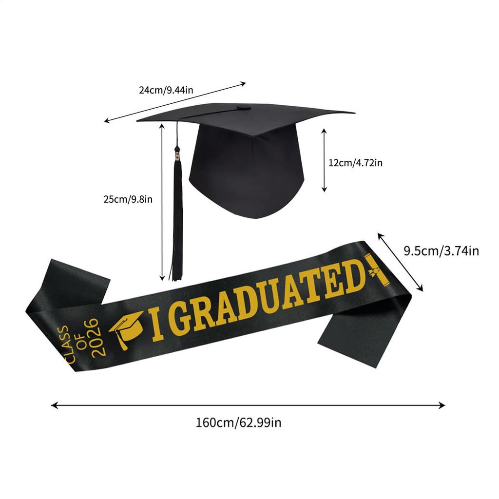 Abschluss Unisex Set Atmungsaktiv 2026 Klassisch Graduierten Partyzubehör Abschlussmütze und Schärpe für Herren Damen Jugend Teenager College