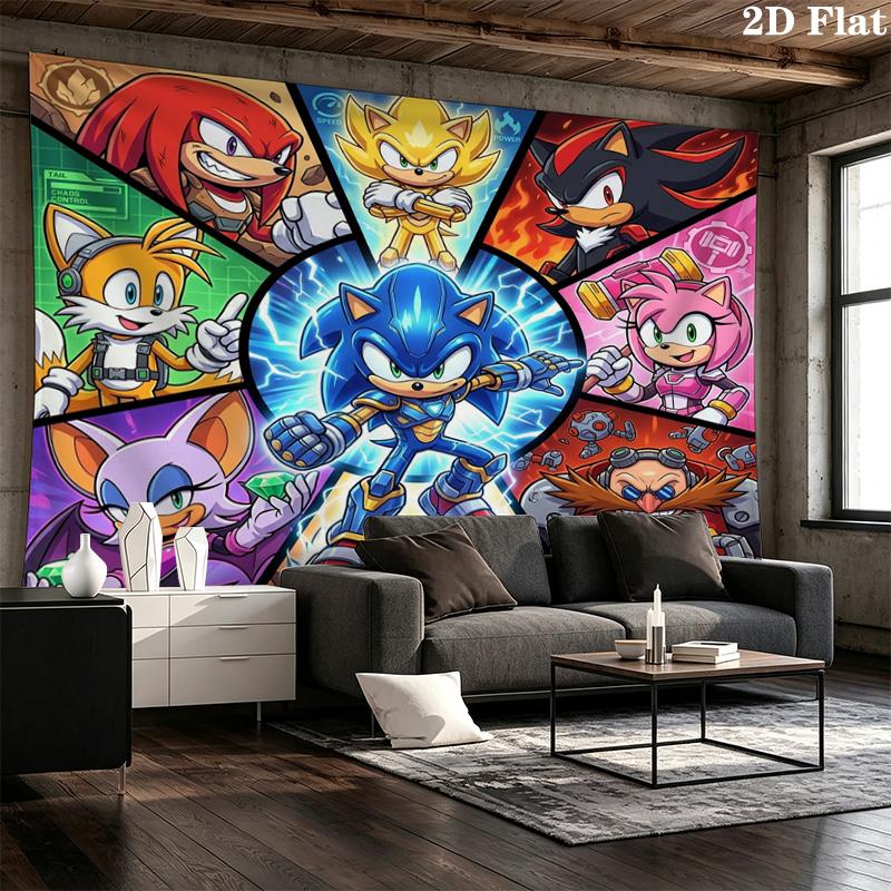 Sonic Hedgehog Wall Tapestry Aesthetic Wall Hanging Printed Fabric Blanket Decorative Tapestries For Bedroom Living Room Home Decor