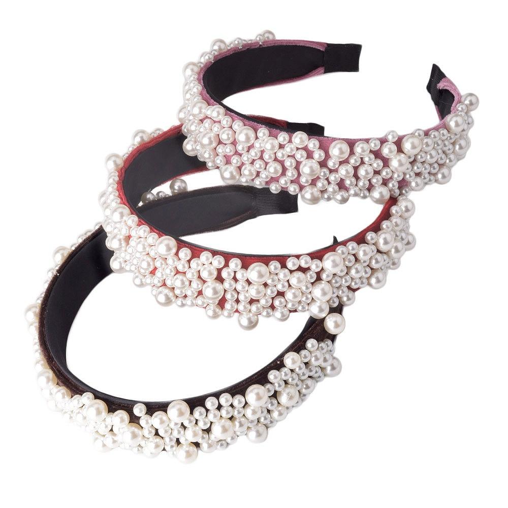 New Winter Women Fashion Pearl Rhinestone Headband Velvet Padded Hair Band Luxury Headwear Ladies Ha