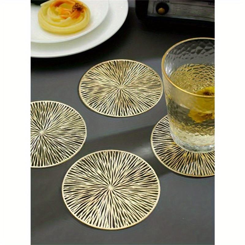 

Gold Color Hollow Out Pvc Non-Slip Coaster, Cup Mats, Heat Resistant, Easy To Clean And Wash, Suitable For Daily Tableware, Parties, Bars Decoration золотой