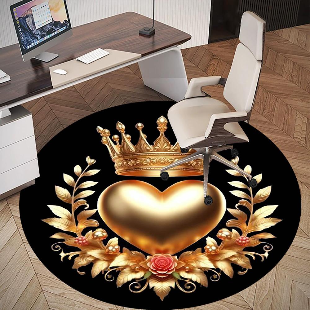 1pc Heart Crown Round Chair Mat Area Rug - Non-Slip, Floor Mat for Office, Bedroom, and Indoor Decor -1002208