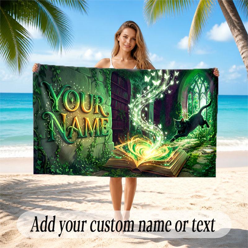 Fantasy Magic Theme Soft Beach Towel Personalized Custom Name Text Towel Portable for Beach Pool Travel