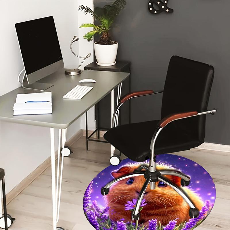 

1pc Carpet Chair Mats Cute Guinea Pig with Lavender Flowers Perfect for Decorating Chairs, Polyester Carpet, for Living Room.YDT619 80cm by 80cm