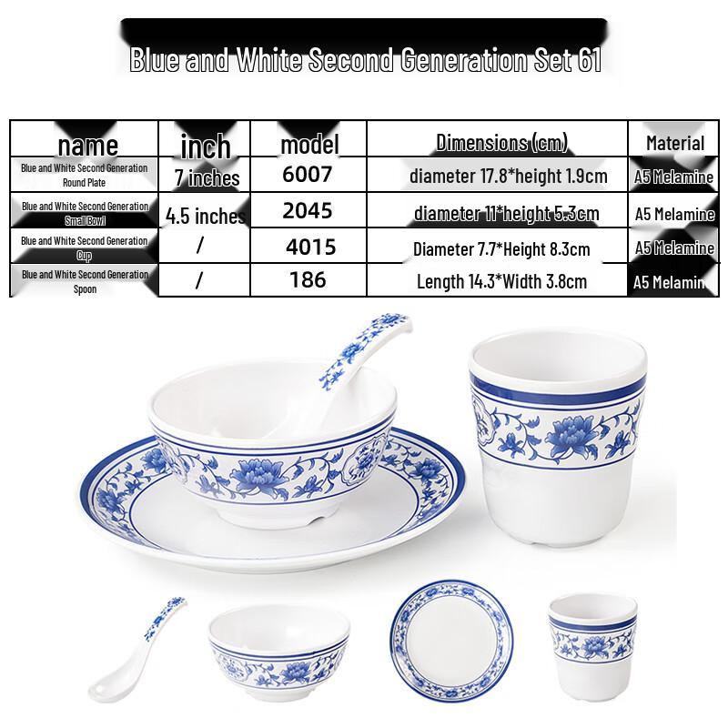 Qianxing Melamine Blue and White Porcelain Tableware Set