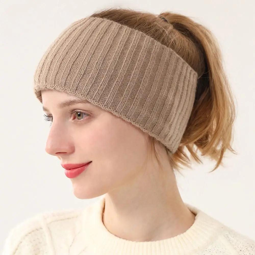 1PC Fashion Ear Warm Knitted Headband Fluffy Plush Solid Color Elastic Hairband Windproof Headwear Warm Hair Band Girl