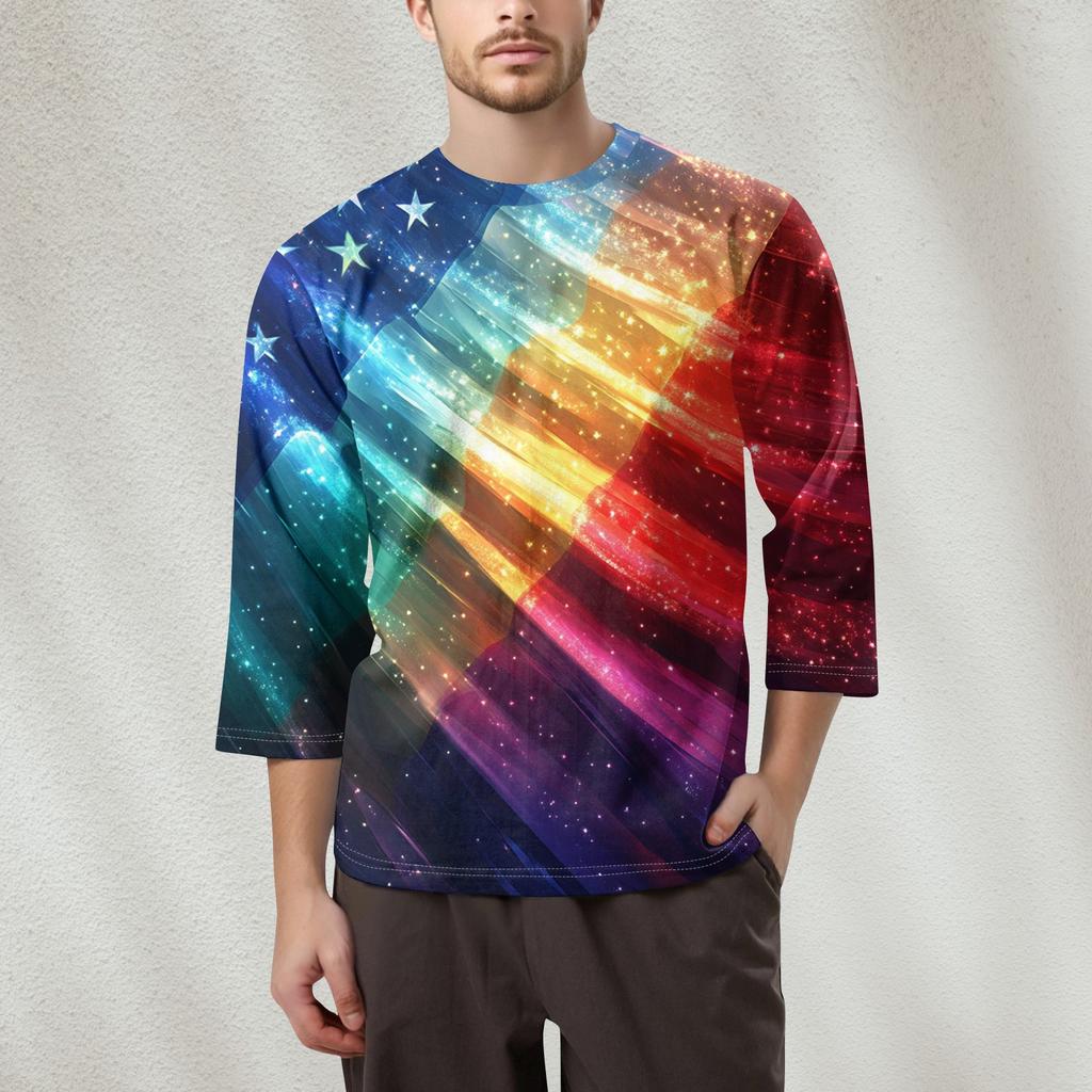 Men's Fashion Printed Round Neck 3/4 Sleeve Tops T-Shirt