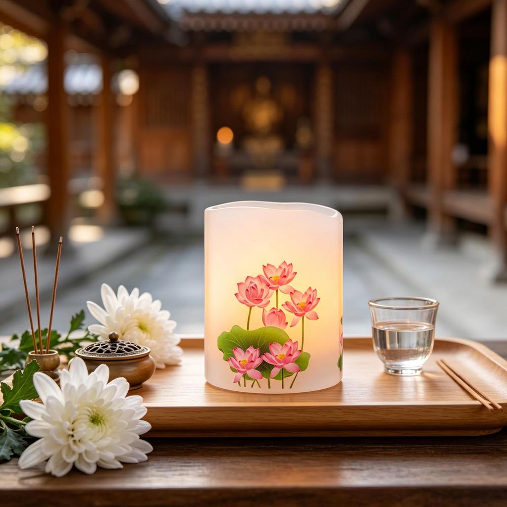 AnnTec LED Candle [Lotus Lantern] (Rentou) - For Buddhist Altars - Flickering Flame, Warm Light, Remote Control, Timer, Automatic Shut-off,