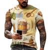 Men's Vintage Texture Print Short Sleeve T Shirt Loose Fit Casual Summer Daily Wear Top with Beer Mug and Brewing Elements Graphic Design
