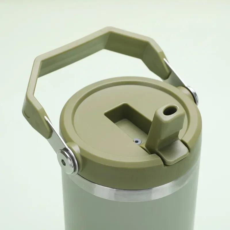 1 piece vacuum cup with lid, stainless steel easy to carry, colorful handle insulated cup tote handle 30 oz