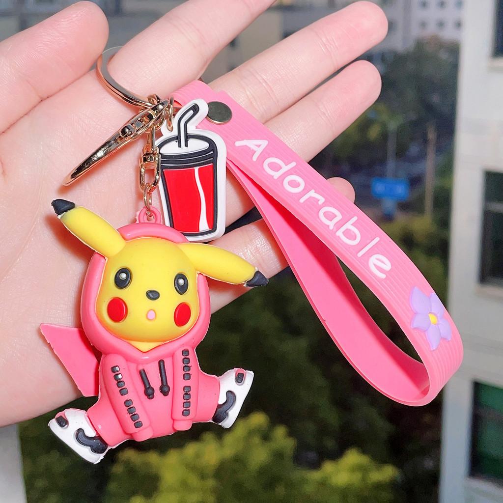Adorable Silicone Pikachu Keychain Colorful Hoodie Accessory Gift For Birthdays