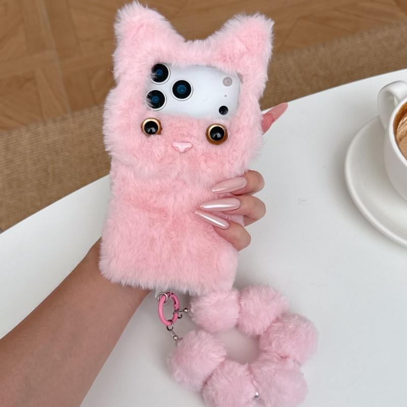 Winter Warm Plush Phone Case for iPhone 17 Pro Max Case 15/14/16Plus 13/12/11 Pro Max 15 Pro Max 16E Cat Fluffy Fur Cover