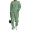 Ladies' Autumn and Winter Solid Color Jacquard Long Sleeved Casual Round Neck Sweatshirt and Pants Set