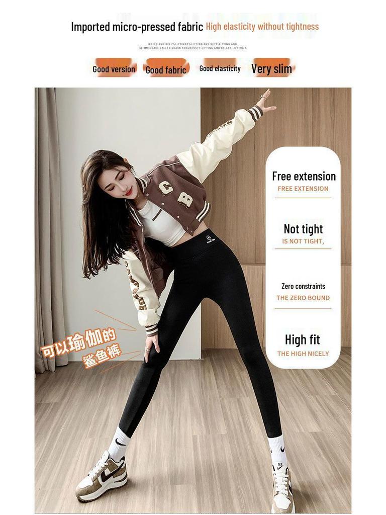 Women's High-Waisted Fleece-Lined Shark Leggings: Winter Warm Slimming Yoga Pants