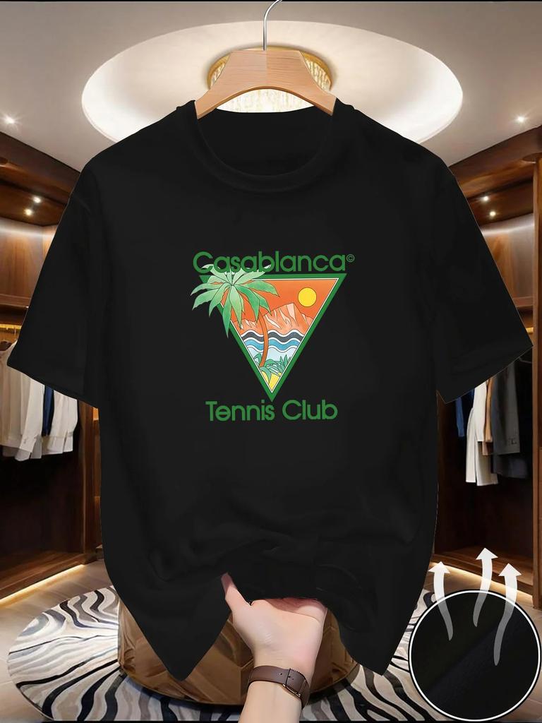 T-shirt con Stampa Grafica Casablanca Tennis Club in Offerta Speciale Uomo Donna Caratteristiche Un Design Triangolare Verde Casablanca Che Include Elementi Come Palme