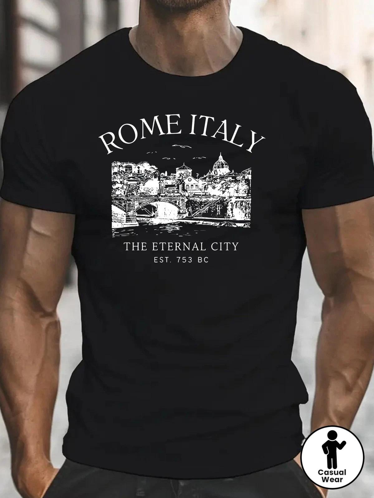 Rome Italy Skyline T Shirt Colosseum Graphic Vintage City Travel Casual Tee XL