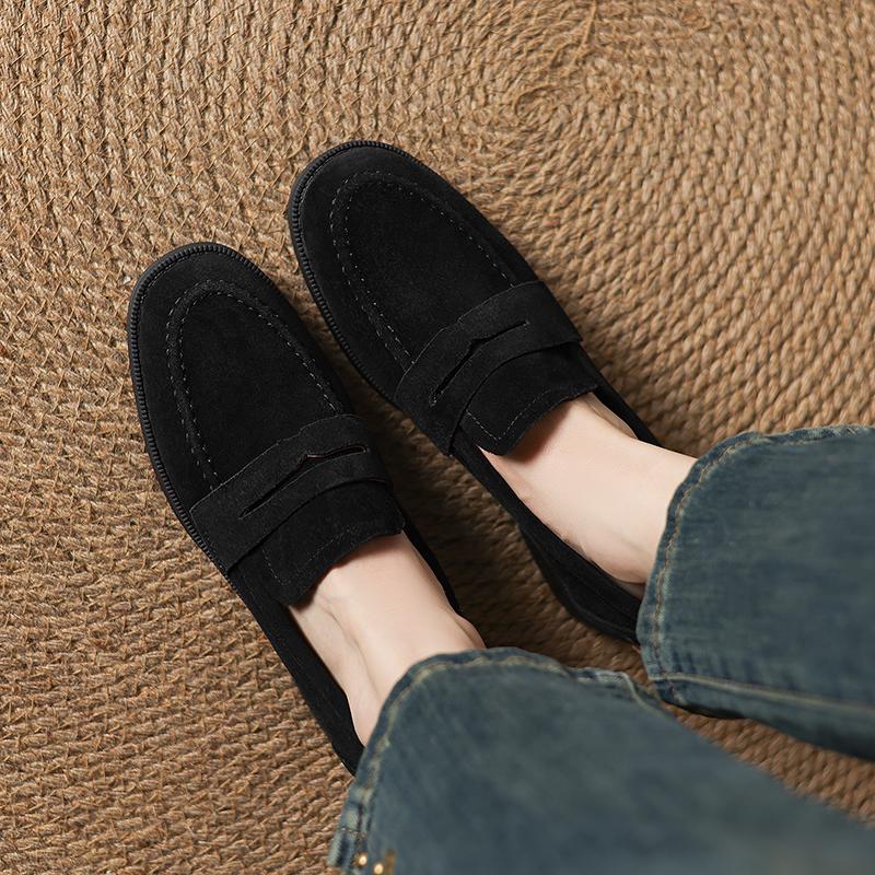 Fashion 2025 Spring Kid Suede Women Shoes Round Toe Chunky Heel Women Pumps Shoes for Women Genuine Leather Loafers Ladies Shoes