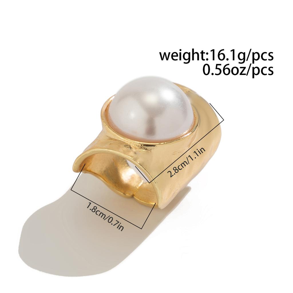 IngeSight.Z Exaggerated Big Irregular Metal Wide Ring for Women Creative Design Inlaid Imitation Pearl Finger Ring Jewelry