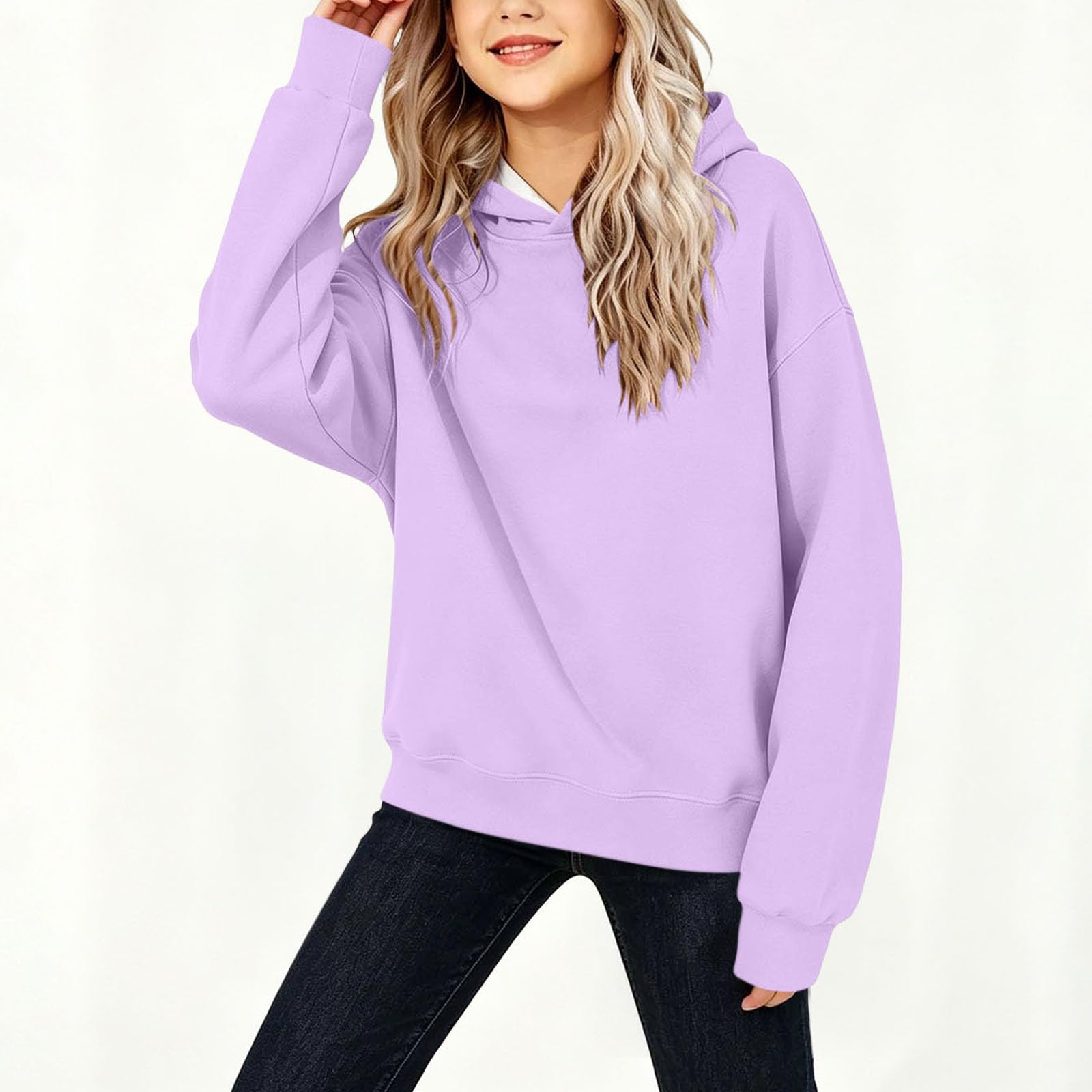 Boys Girls Hooded Pullover Loose Fit Color Sportswear Jacket for Casual Activewear 130