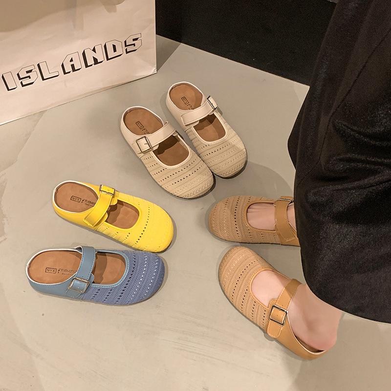 Thick-bottomed retro breathable bag head half slippers women's outer wear 2025 new spring and summer one-pedal sandals