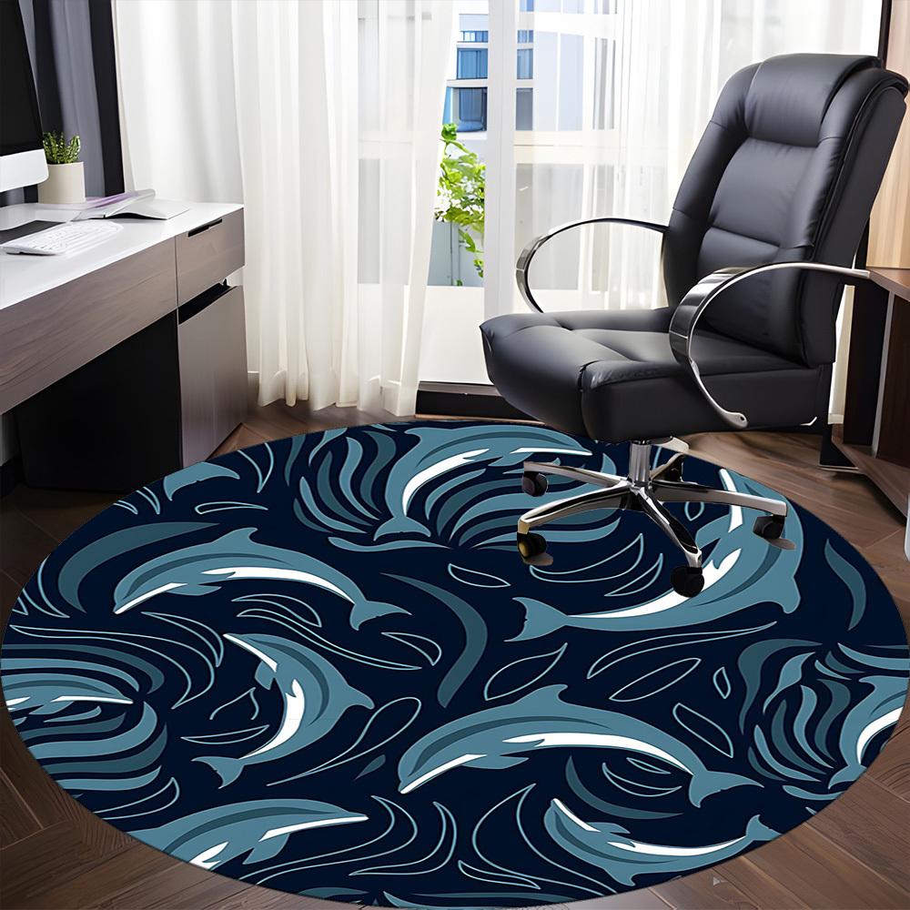 1PCDolphin Ocean Office Round Area Rug, Mat Suitable For Office, Under Office Chairs Bedroom Living Room Home Decor, Room Deco