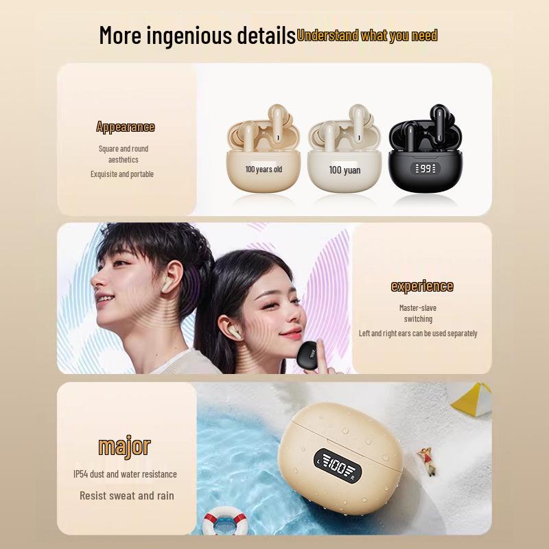 B44 True Wireless Bluetooth Earbuds: Long Battery, Noise-Cancelling, High-Quality Sound, Digital Display