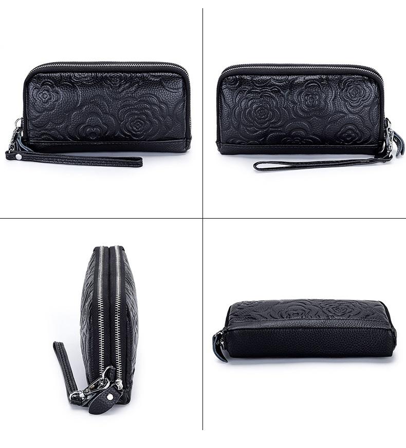 Long Women Wallet Genuine Leather Clutch Lady Purse Zipper Phone Pocket Card Holder Flowers Female Coin Purse ladies Wrist bag