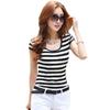 2025 Trendy Striped Women's Slim Fit Short Sleeve T-Shirt - Korean Style Summer Base Layer