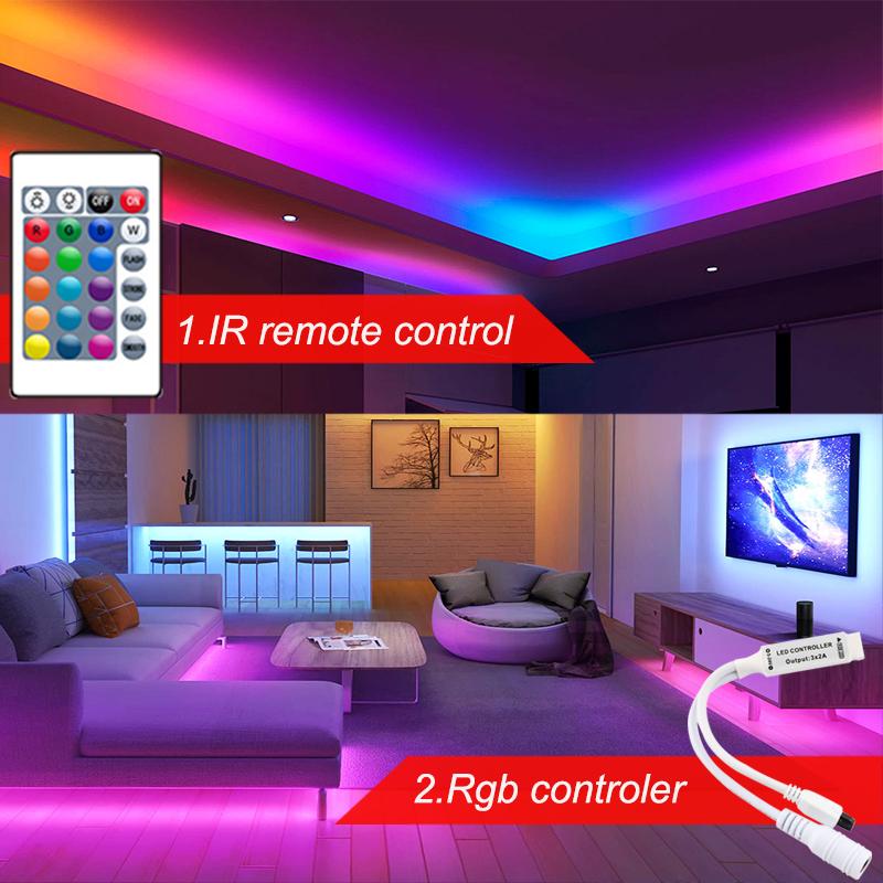 Led Strip Lights For Room Dimmable RGB LED Tape Lights Smart Remote Control 24Key Rgb Led Ribbon Strip 12V Mini RGB Controler
