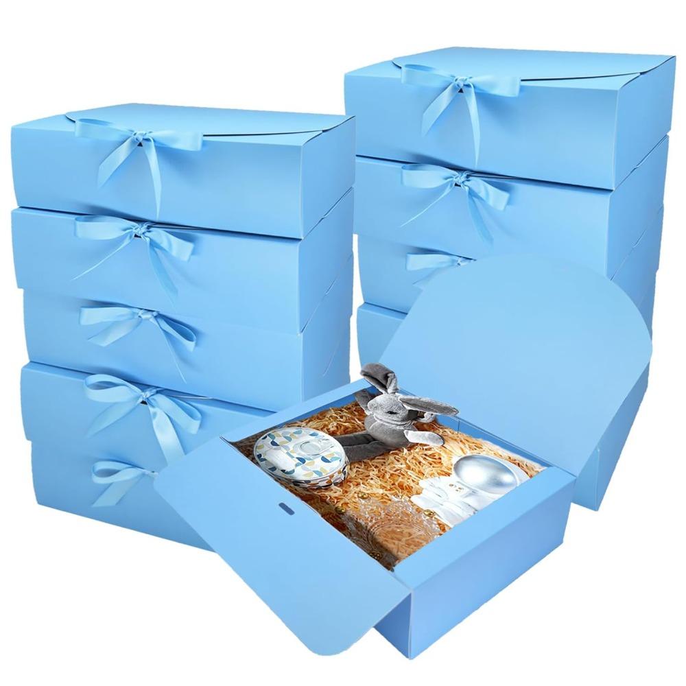 10pcs Gift Boxes with Lids and Ribbon Gift Boxes Blue with Ribbon Bridesmaid Proposal Box Gift Wrap Boxes Party Favors Boxes Storage Box Treat Boxes