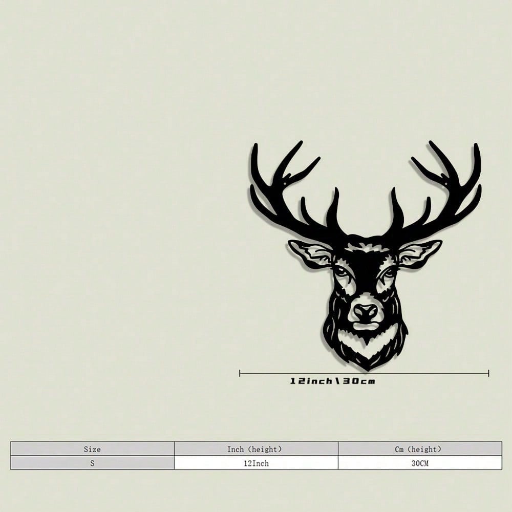 2D Flat Abstract Deer Metal Wall Art, Modern Black Silhouette with Rustic Wood Background for Home Decor