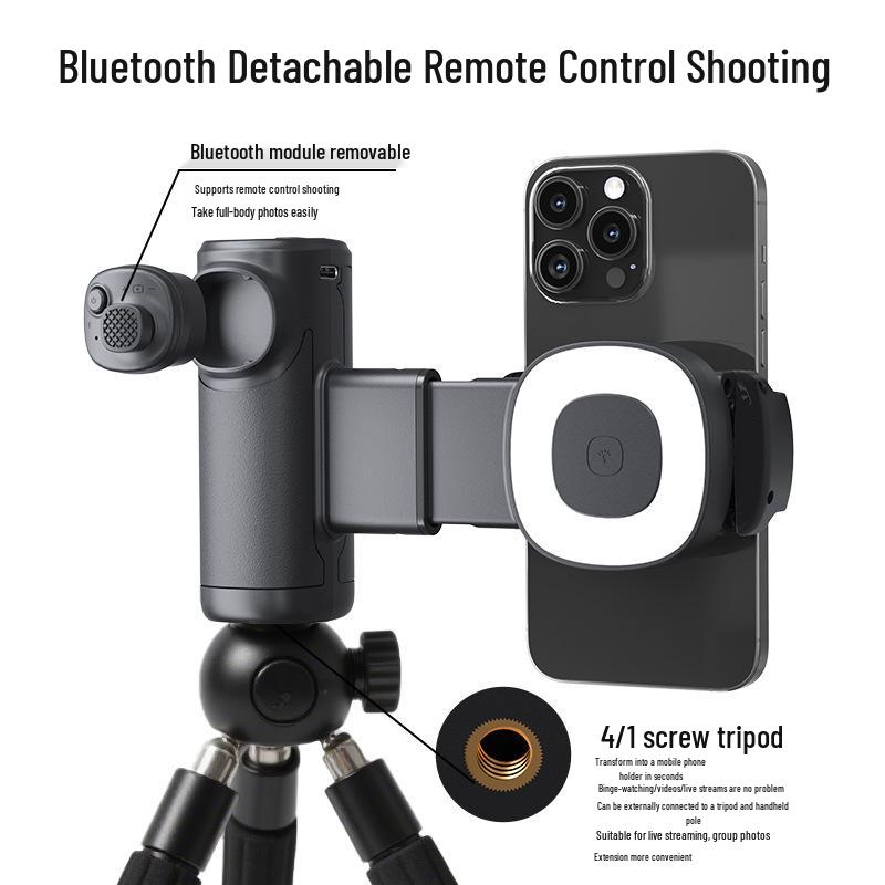 Bluetooth Single-Axis Phone Stabilizer with Selfie Light & Focus Adjustment for Outdoor Photography/Live Streaming