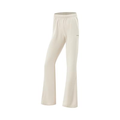 LiNing Fitness Series Sports Fashion Simple Comfortable Versatile Straight Leg Flared Pants Knitted Sports Pants Women Bottoms Sand-Khaki AKLV718-5