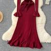 Knitted Dresses Women's Winter Ruffled Flared Sleeve Design Chic Light Luxury Temperament Long Dress