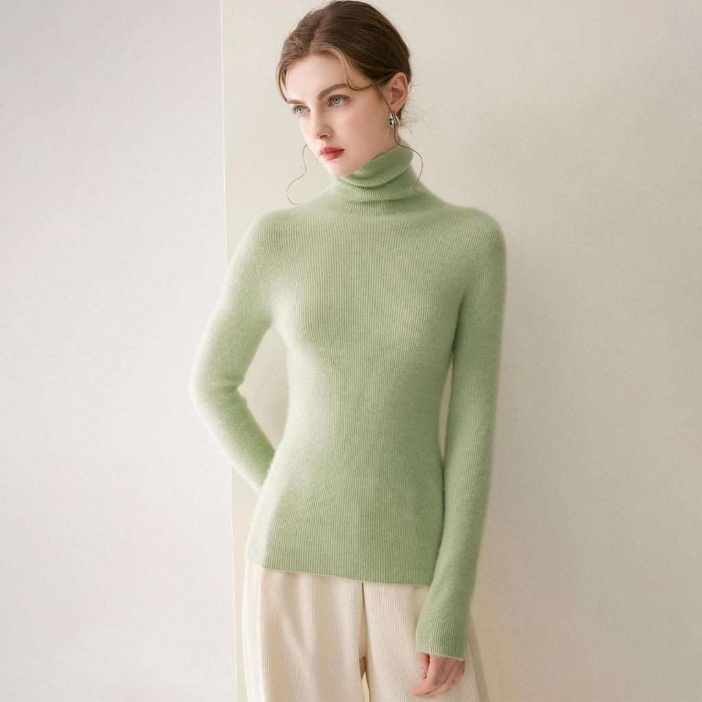 2026 Le Kasha Women's Pure Cashmere Ribbed High Neck Base Layer Top