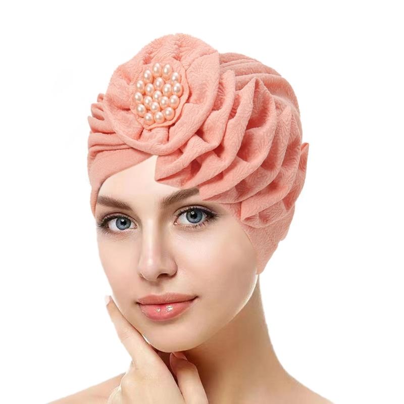 Women Head Wrap Headwear African Flower Hijab Floral Soft Breathable Turban розовый