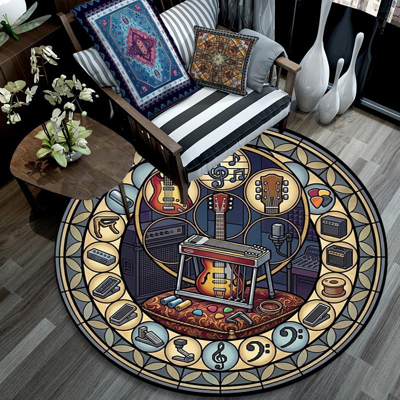 Music Instruments Harmony Round Area Rug Under Office Chairs Bedroom Living Room Home Decor