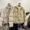 Korean Style Short Puffer Jacket With Knit Hood Womens Winter Warm Loose Thick Down Coat