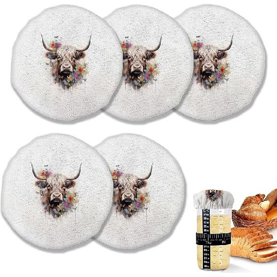 Sourdough Starter Cloth Covers Jars,Water Lotus Fermentation Cheese Fabric Lids,Fit Jars Mouth from 3-4 inch, 5 Pack