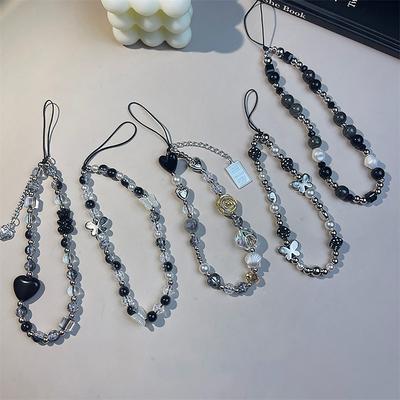For Ip Samsung Accessories Hanging Rope Ins Y2K Heart Phone Charm Strap Flower Bead Pendant Korean Bracelet For Girl Jewelry
