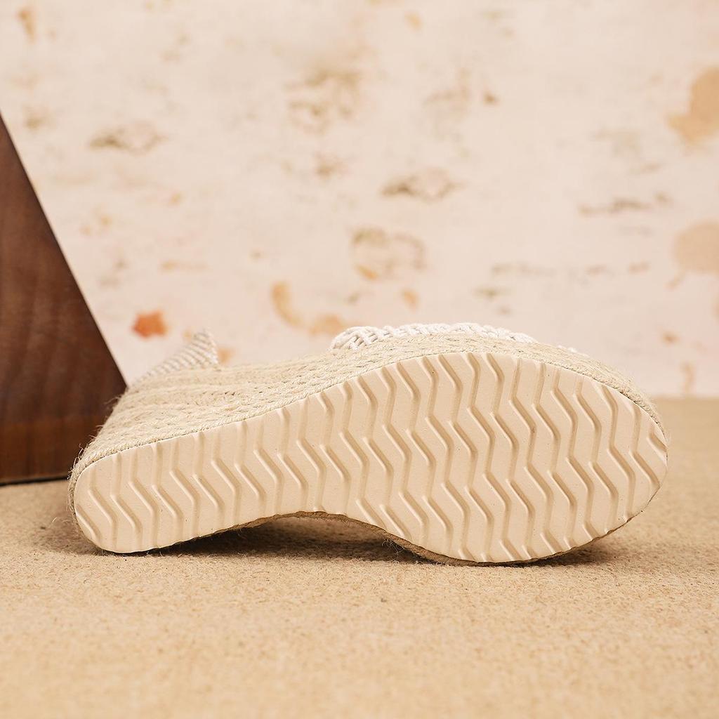 Chanclas de cuña de tacón alto para primavera y otoño, estilo alpargata, con diseño de tiras en la espalda y suela de cuerda.