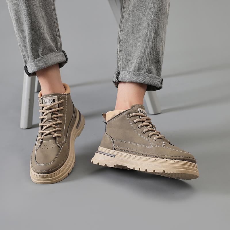 Men’s Black Boots Hiking Shoes Casual Sport Shoes Outdoor Khaki High Top Walking Shoes Plus Size
