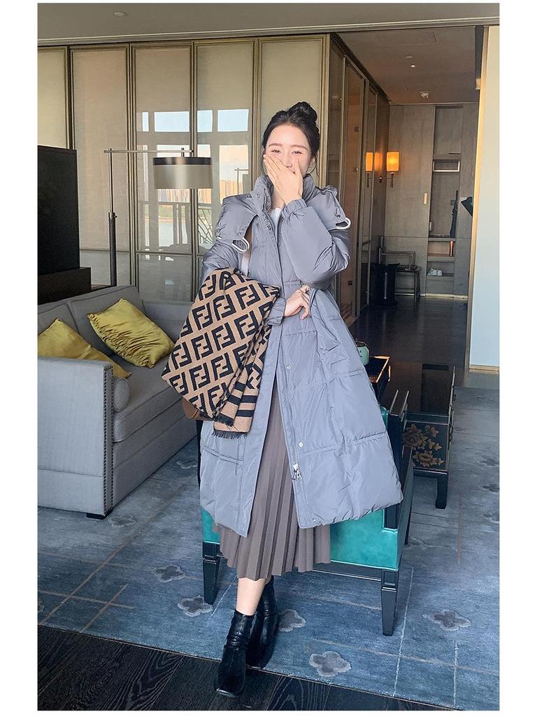 Women's Hooded Mid-Length Down Cotton Jacket - 2024 Autumn/Winter Korean Style Plus Size Fashionable Loose Fit Coat