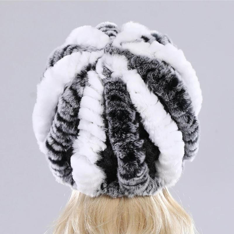 Lady Real Rex Rabbit Fur Hat Winter Knitted Natural Rex Rabbit Fur Caps Russia Women Warm Real Fur Beanies Hats