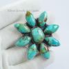 Handmade Kingman Turquoise Cluster Ring, 925 Sterling Silver Statement Ring