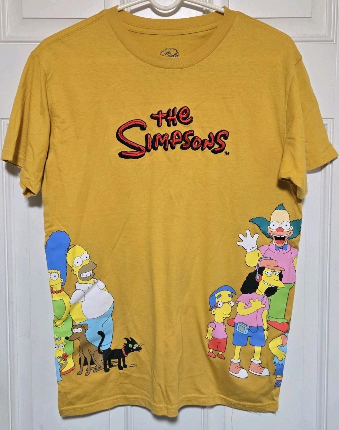 The Simpsons Shirt AOP Wrap Around Embroidered Logo Mens Size Medium Yellow Unisex T-Shirt M