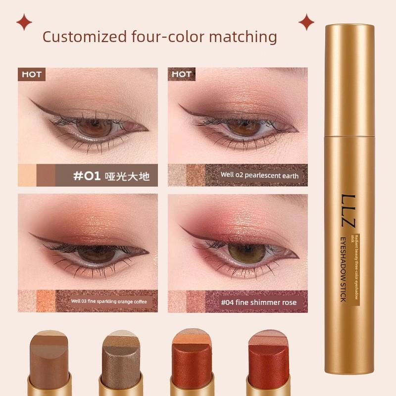 Three-Color Lazy Eyeshadow Pen, Genuine Eyeshadow Stick, One-Touch Application, Highlighter, Contouring, Matte, Three-In-One, for Beginners